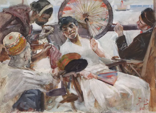 On a ship – Colombo, Ceylon, sketch from nature av Julian Falat