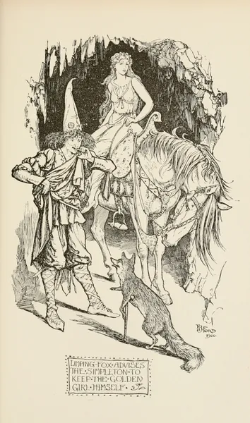 Limping Fox advises the Simpleton to keep the Golden Girl himself av Henry Justice Ford