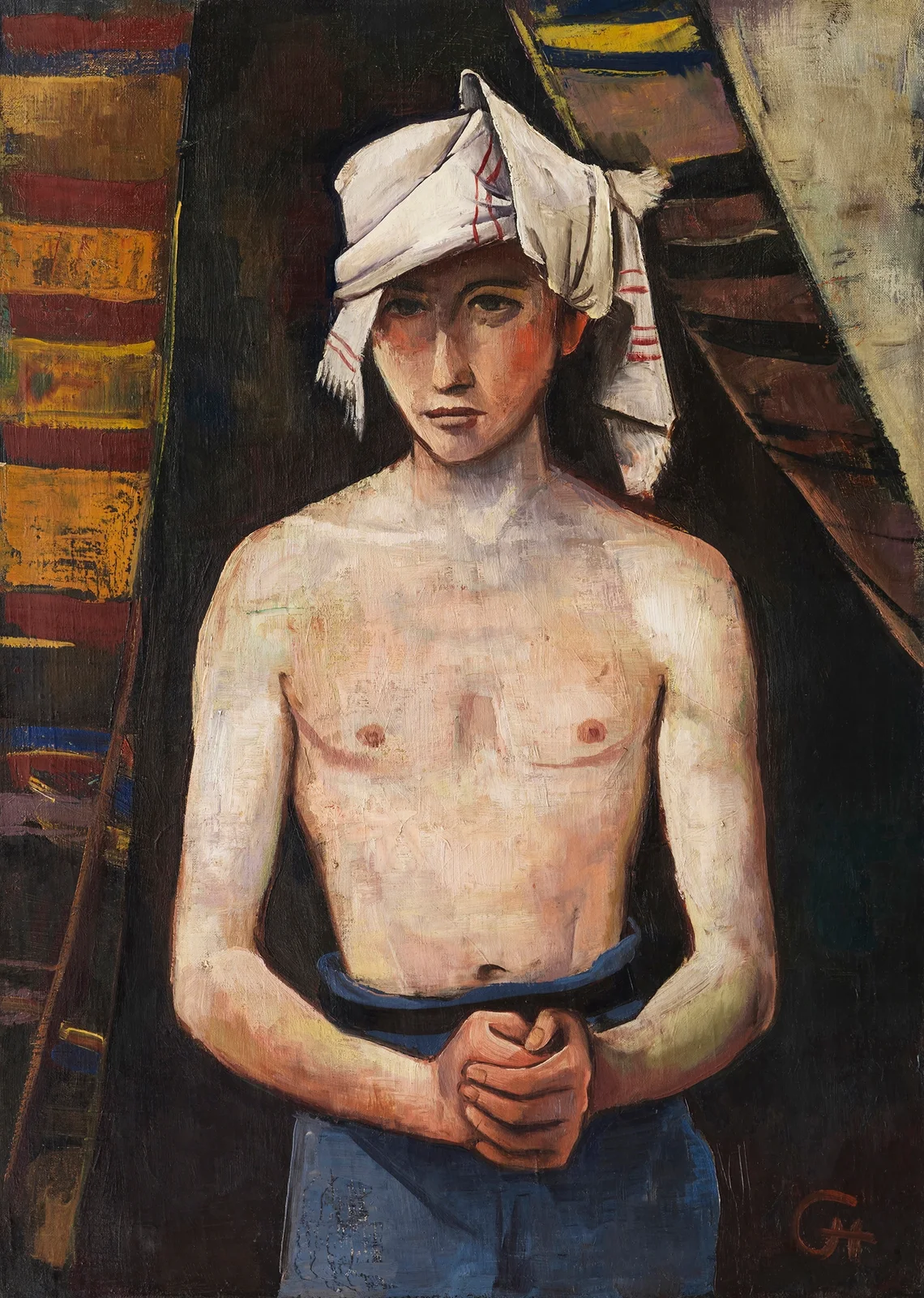 Young man with headscarf av Karl Hofer