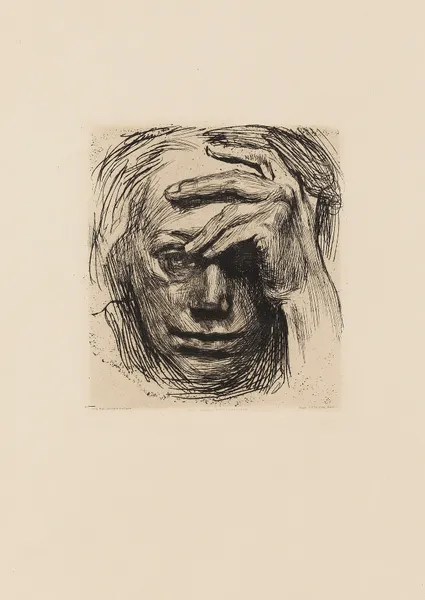 Selbstbildnis mit der Hand an der Stirn av Käthe Kollwitz