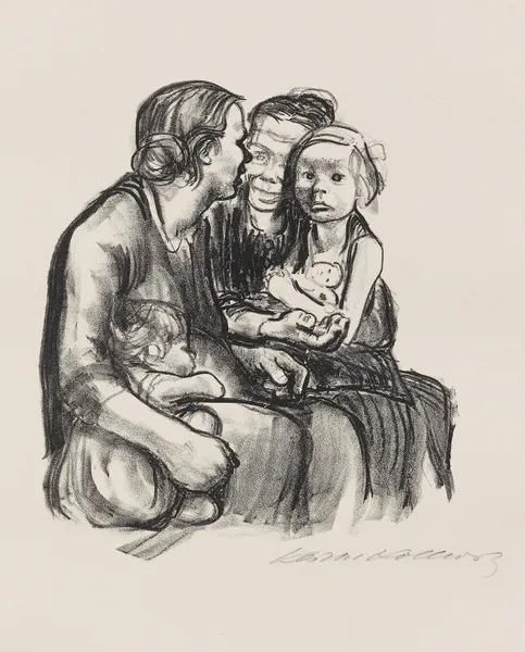 Zwei schwatzende Frauen mit zwei Kindern, 1930 – nr 2 av Käthe Kollwitz