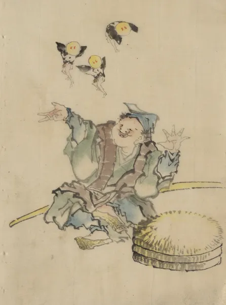 A man, sitting on the ground av Katsushika Hokusai