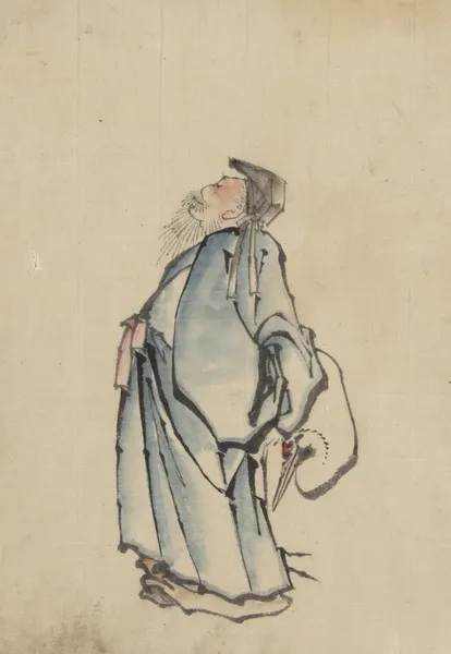 Fukurokuju, the god of wisdom, wealth, long life, and happiness, one of the seven lucky gods av Katsushika Hokusai