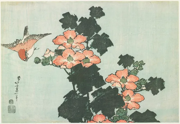 Hibiscus and Sparrow av Katsushika Hokusai