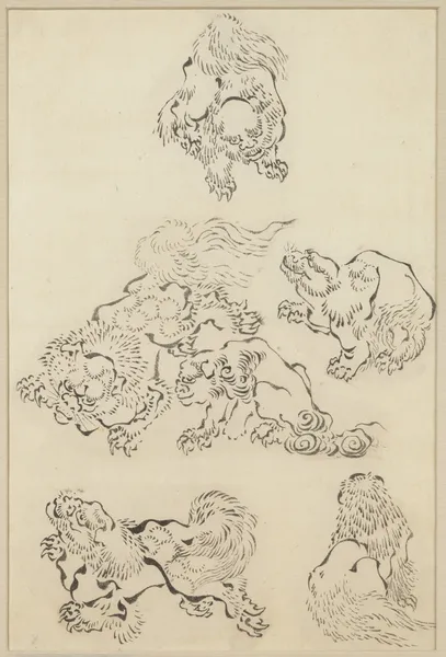 Six Lions av Katsushika Hokusai