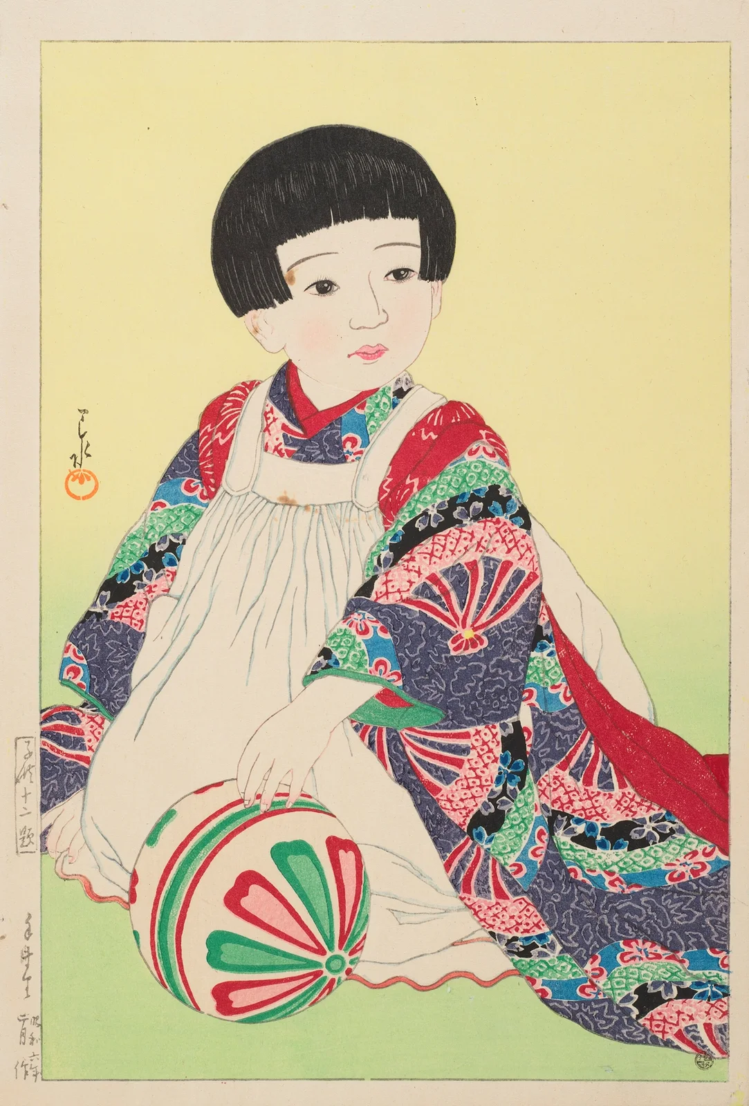 Temari (A hand ball, portrait of Takagi Junko) av Kawase Hasui