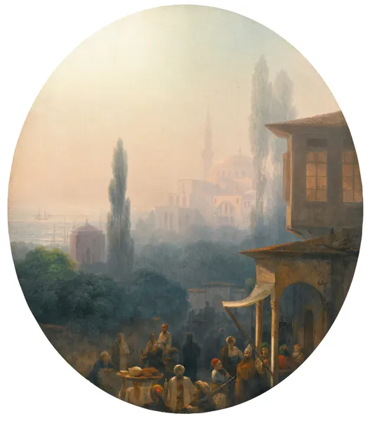 A Market Scene In Constantinople, With The Hagia Sophia Beyond av Ivan Konstantinovich Aivazovsky