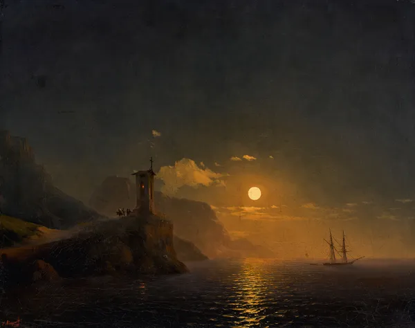 Chapel by the Coast on a Moonlit Night av Ivan Konstantinovich Aivazovsky