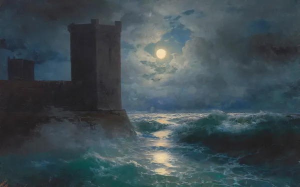 Genoese towers in the Black Sea av Ivan Konstantinovich Aivazovsky