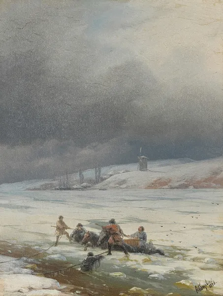 Hauling a Horse and Cart out of the Ice av Ivan Konstantinovich Aivazovsky