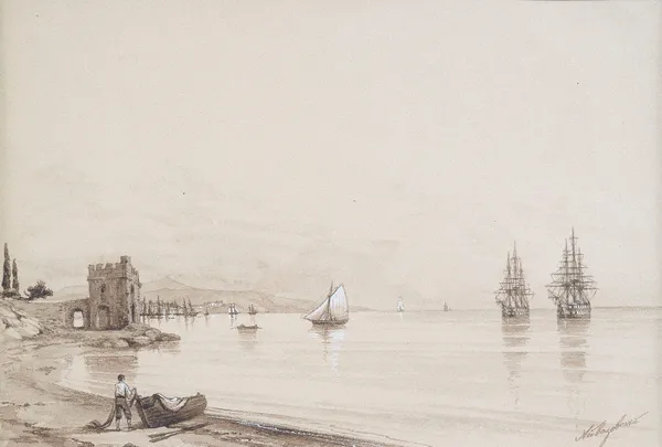 View of a bay with numerous sailing-ships av Ivan Konstantinovich Aivazovsky