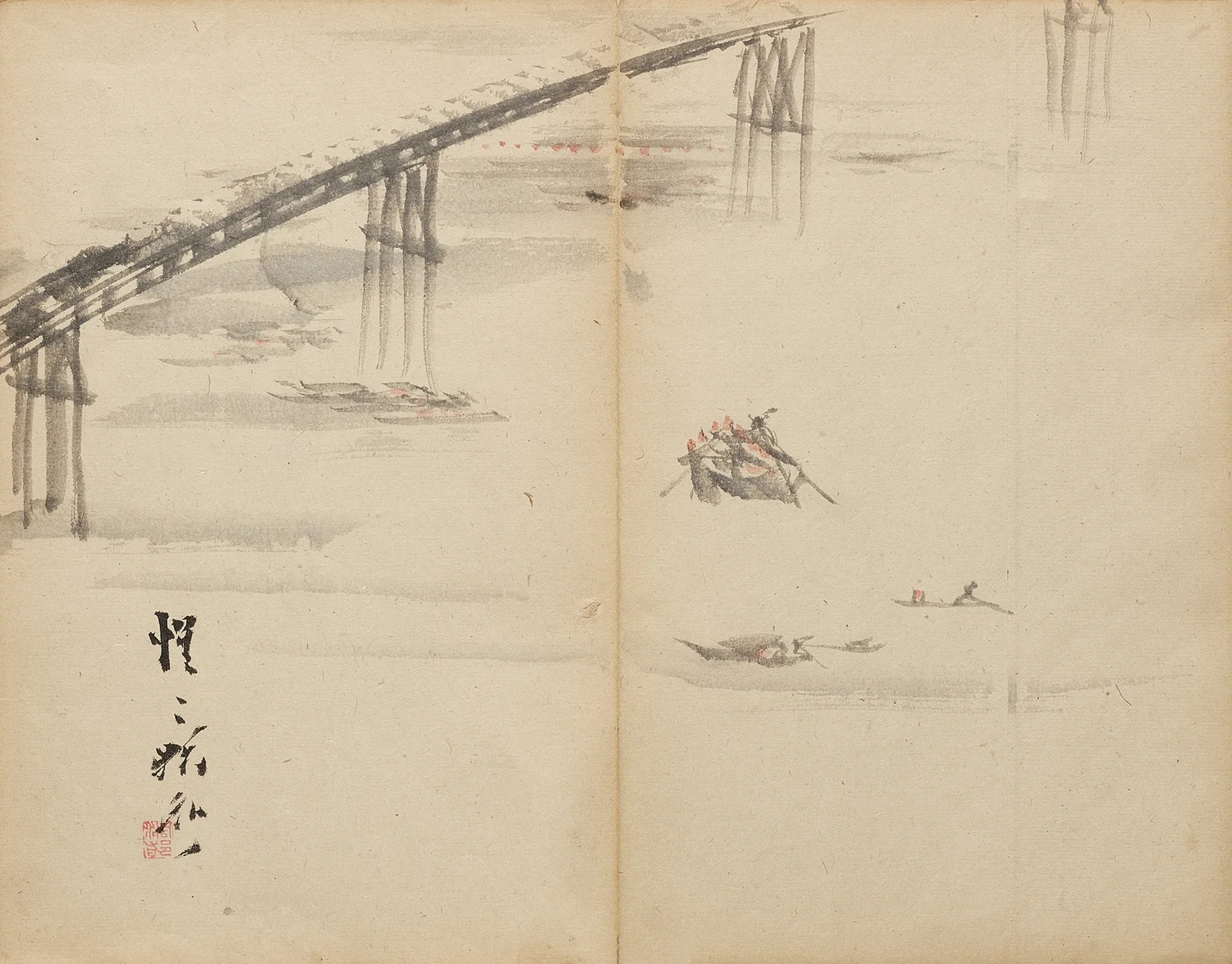 Boats on a River av Kawanabe Kyōsai