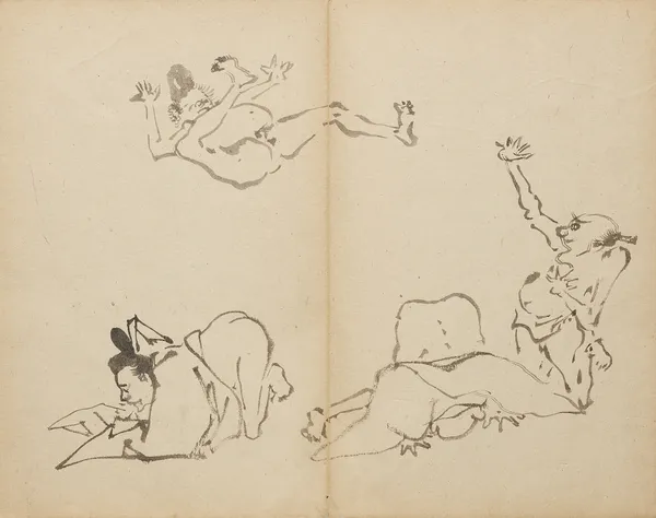Courtiers’ Farting Contest av Kawanabe Kyōsai