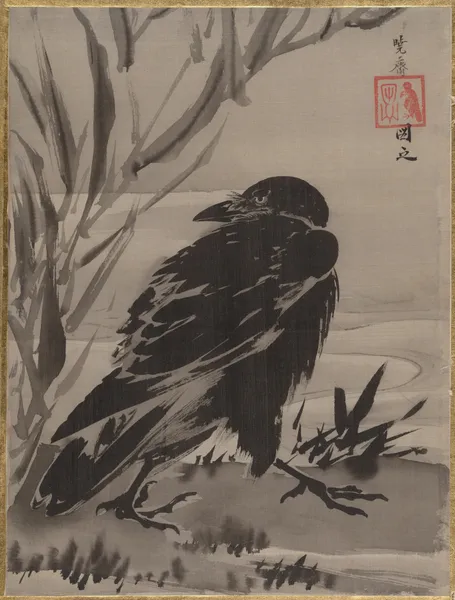 Crow and Reeds by a Stream av Kawanabe Kyōsai