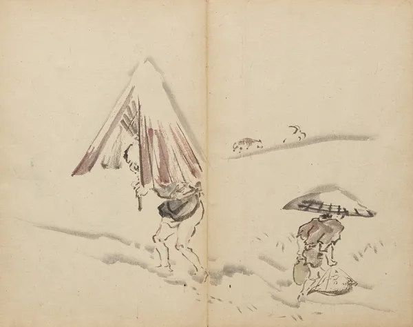 Figures in Snow av Kawanabe Kyōsai