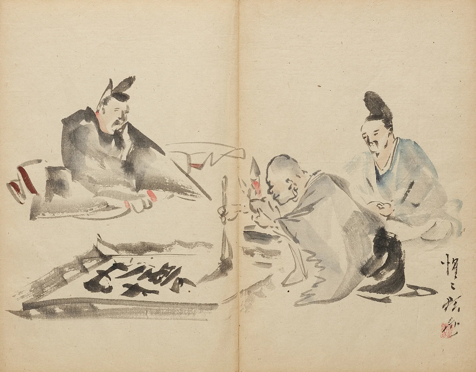 Monk at Calligraphy av Kawanabe Kyōsai