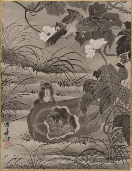 Rats and Gourd av Kawanabe Kyōsai