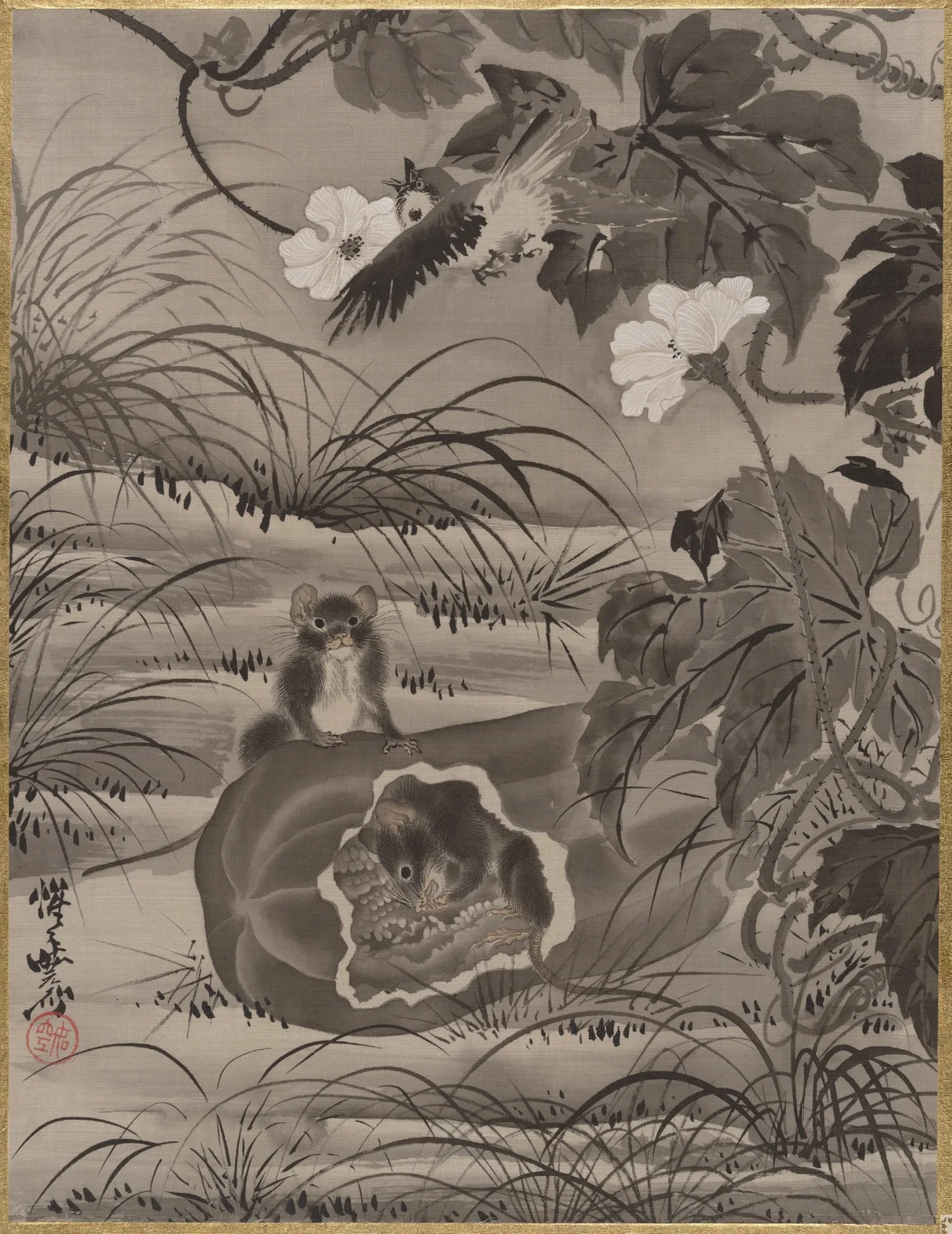 Rats and Gourd av Kawanabe Kyōsai