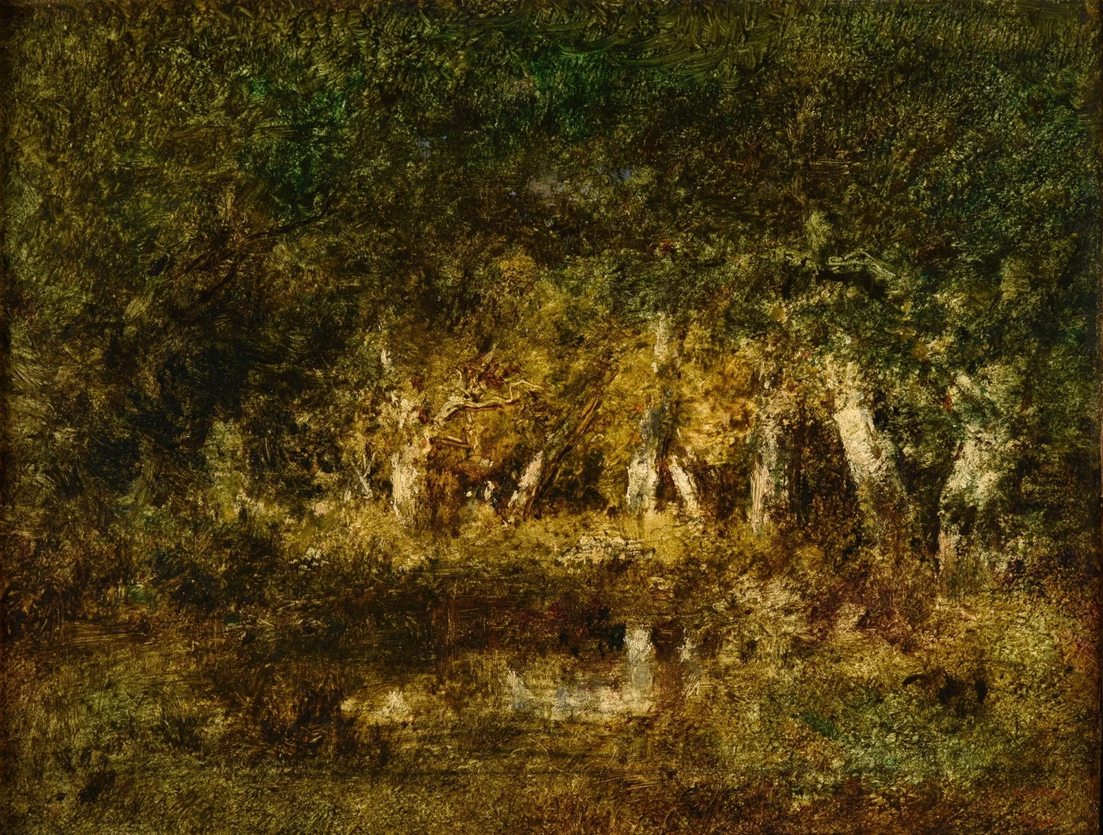 Petite mare en forêt av Narcisse-Virgile Diaz de La Peña