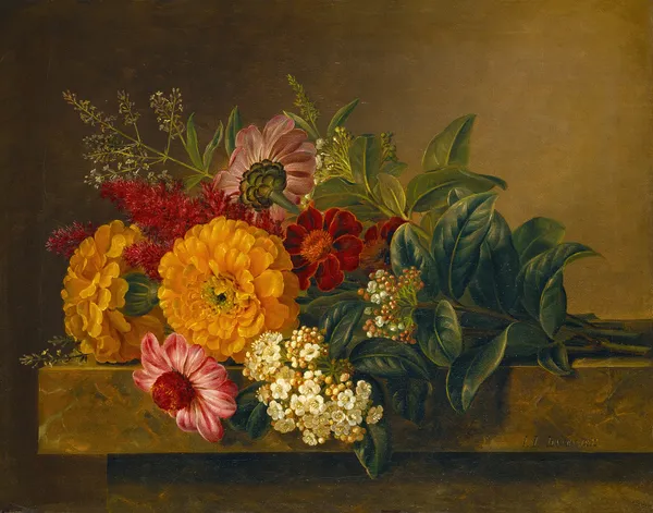 Flowers In A Vase On A Marble Tabletop av Johan Laurentz Jensen