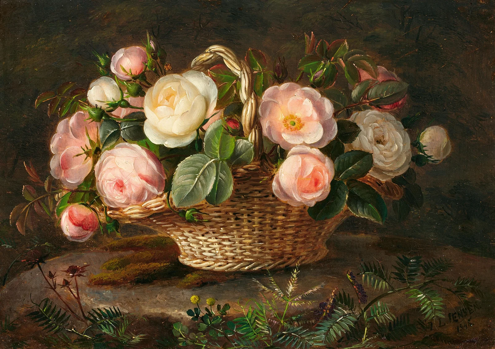 Korb mit Rosenblüten av Johan Laurentz Jensen