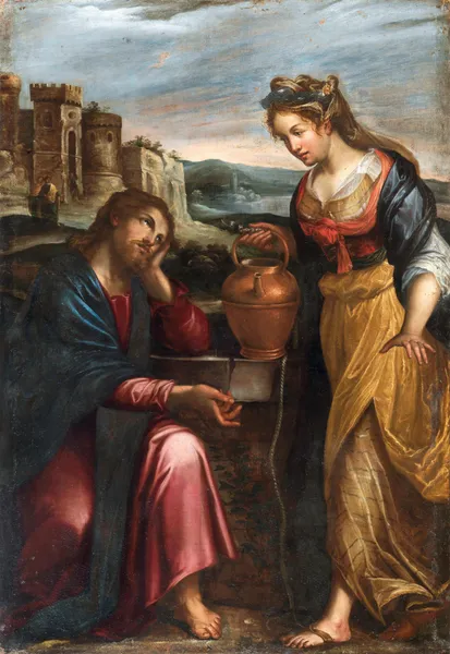 Christ and the Samaritan woman at the well av Lavinia Fontana