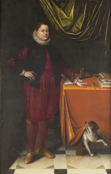 Portrait en pied d’un jeune garçon, avec son chien av Lavinia Fontana
