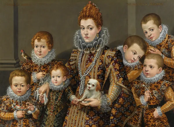 Portrait Of Bianca Degli Utili Maselli Holding A Dog And Surrounded By Six Of Her Children av Lavinia Fontana