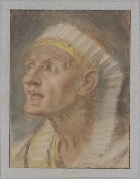 Kopf einer Königin mit ägyptischem Kopfputz aus den ‘Königinnen zu Füßen Alexanders des Großen’ av Charles Le Brun