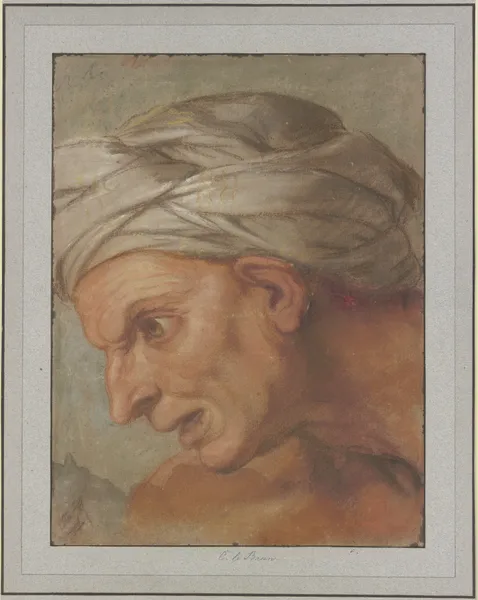Kopf im Profil nach links aus den ‘Königinnen zu Füßen Alexanders des Großen’ av Charles Le Brun
