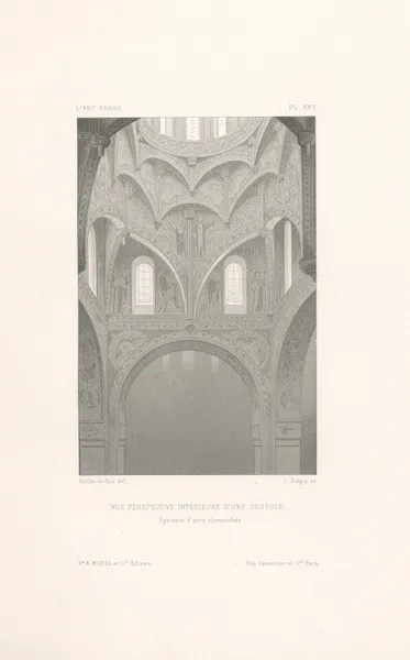 Vue‎ ‎perspective‎ ‎intérieure‎ ‎d’une‎ ‎coupole.‎ ‎—‎ ‎Système‎ ‎d’arcs chevauchés‎ av Eugène-Emmanuel Viollet-le-Duc