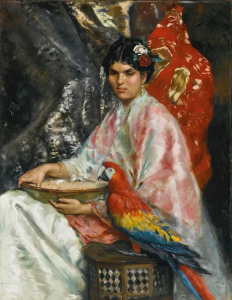 Lady With A Parrot av Julius Leblanc Stewart