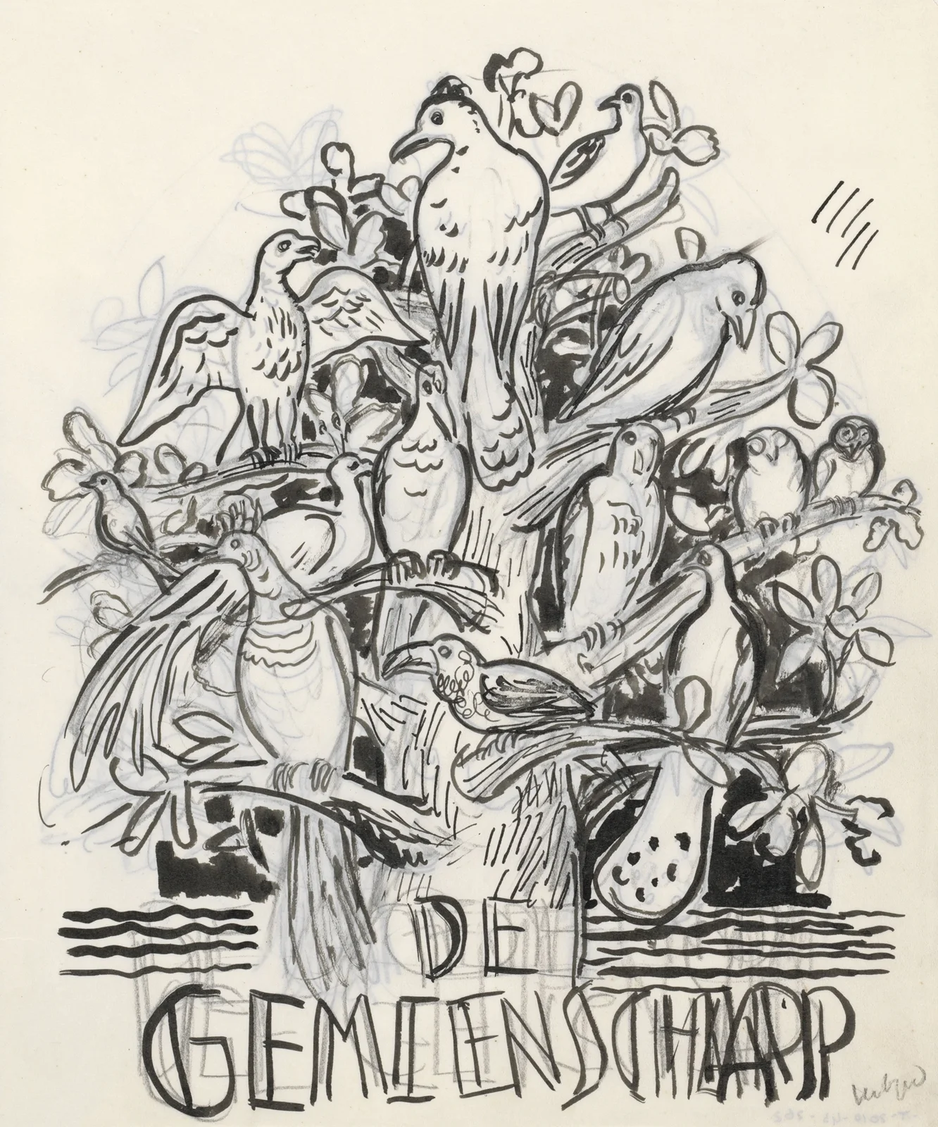 Boom met vogels (omslagontwerp voor De Gemeenschap) av Leo Gestel