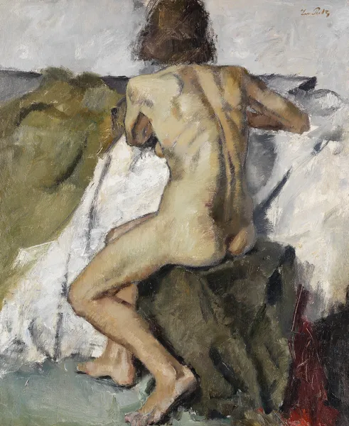 Sitzender weiblicher Rückenakt av Leo Putz