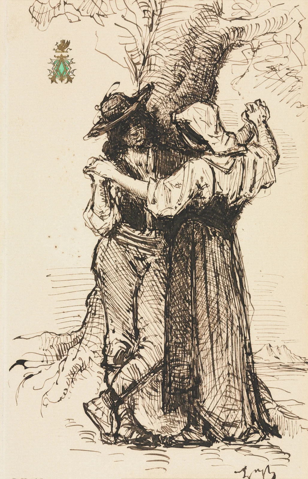 Couple Courting by a Tree av Léon Bonnat