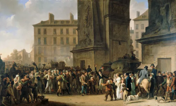 Les Conscrits de 1807 Défilant Devant La Porte Saint-Denis av Louis-Léopold Boilly