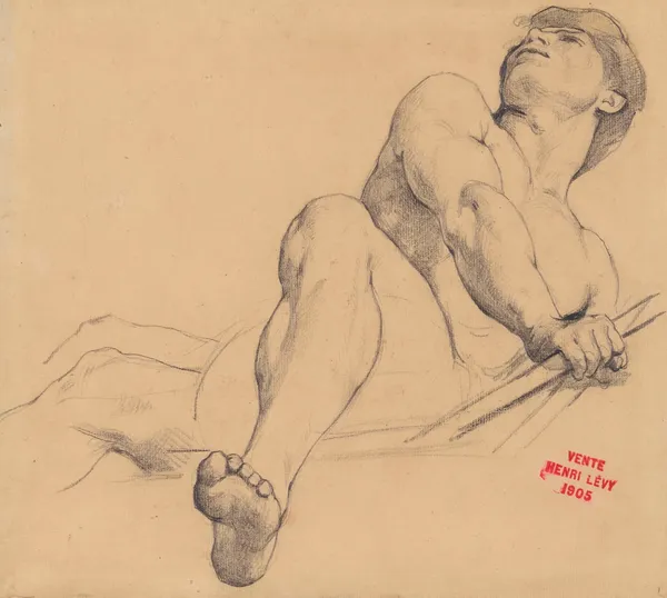 Etude de jeune homme allongé, le pied gauche en avant av Henri Leopold Lévy