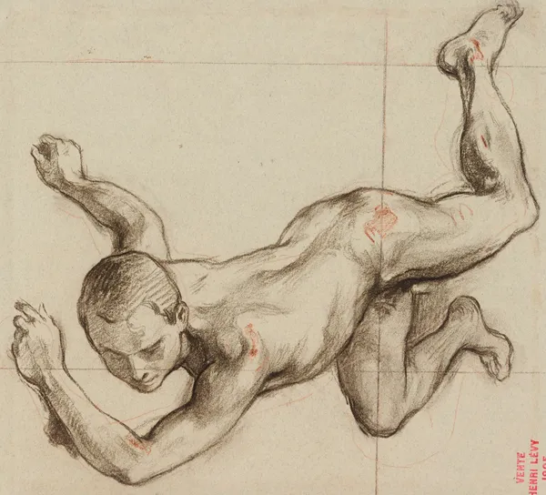 Etude de jeune homme nu contorsionné av Henri Leopold Lévy