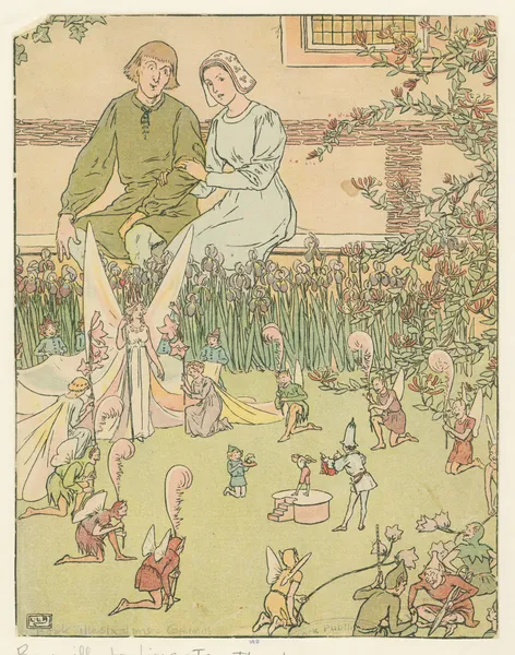 Tom’s christening attended by the Fairy Queen and all her company of elves av Leonard Leslie Brooke