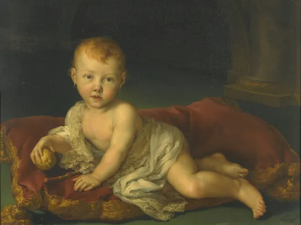 Portrait Of Isabel De Borbon, Infanta of Spain (1821-1897) When A Baby av Vicente López Portaña