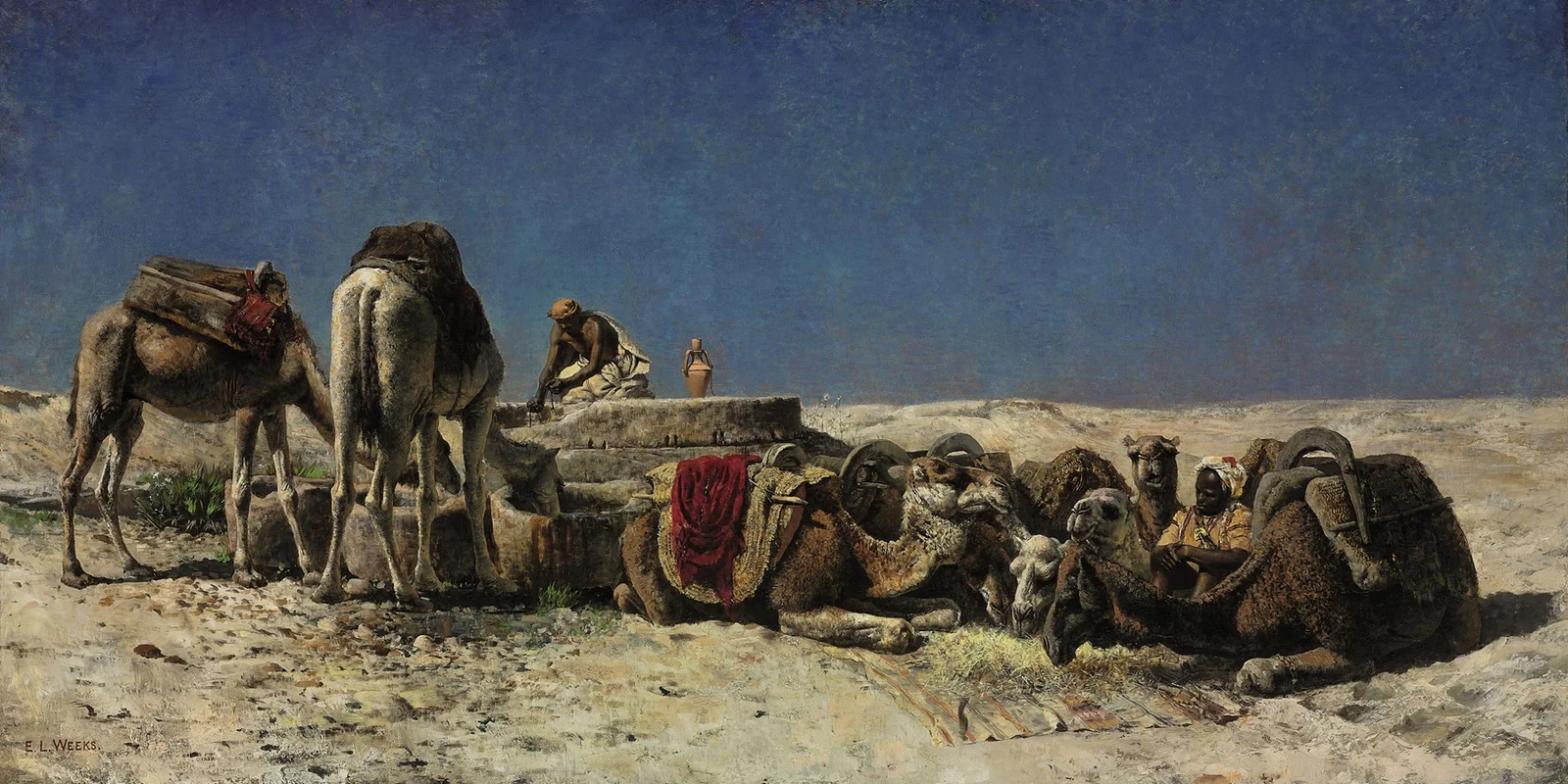 Camels beside a cistern av Edwin Lord Weeks