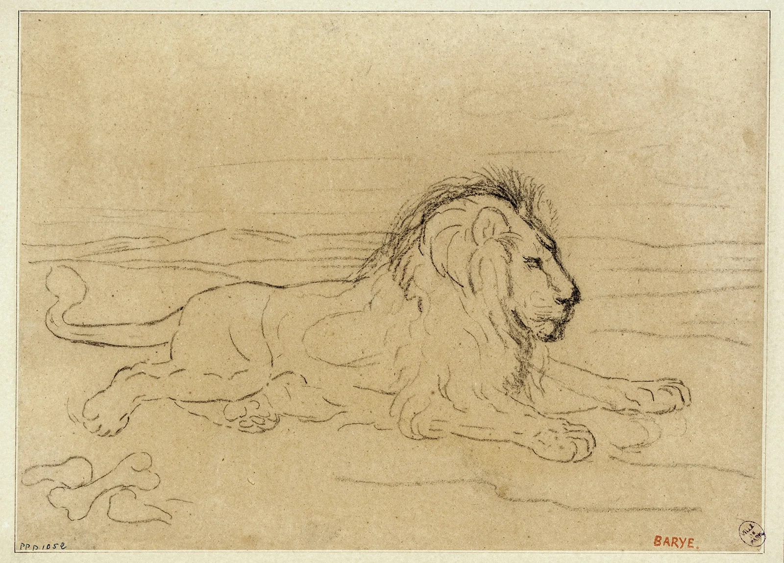 Lion couché (19th century) av Antoine-Louis Barye
