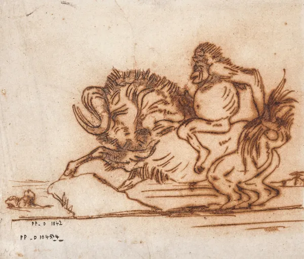 Orang-Outan sur un gnou av Antoine-Louis Barye
