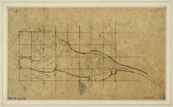 Tigre couché à gauche av Antoine-Louis Barye