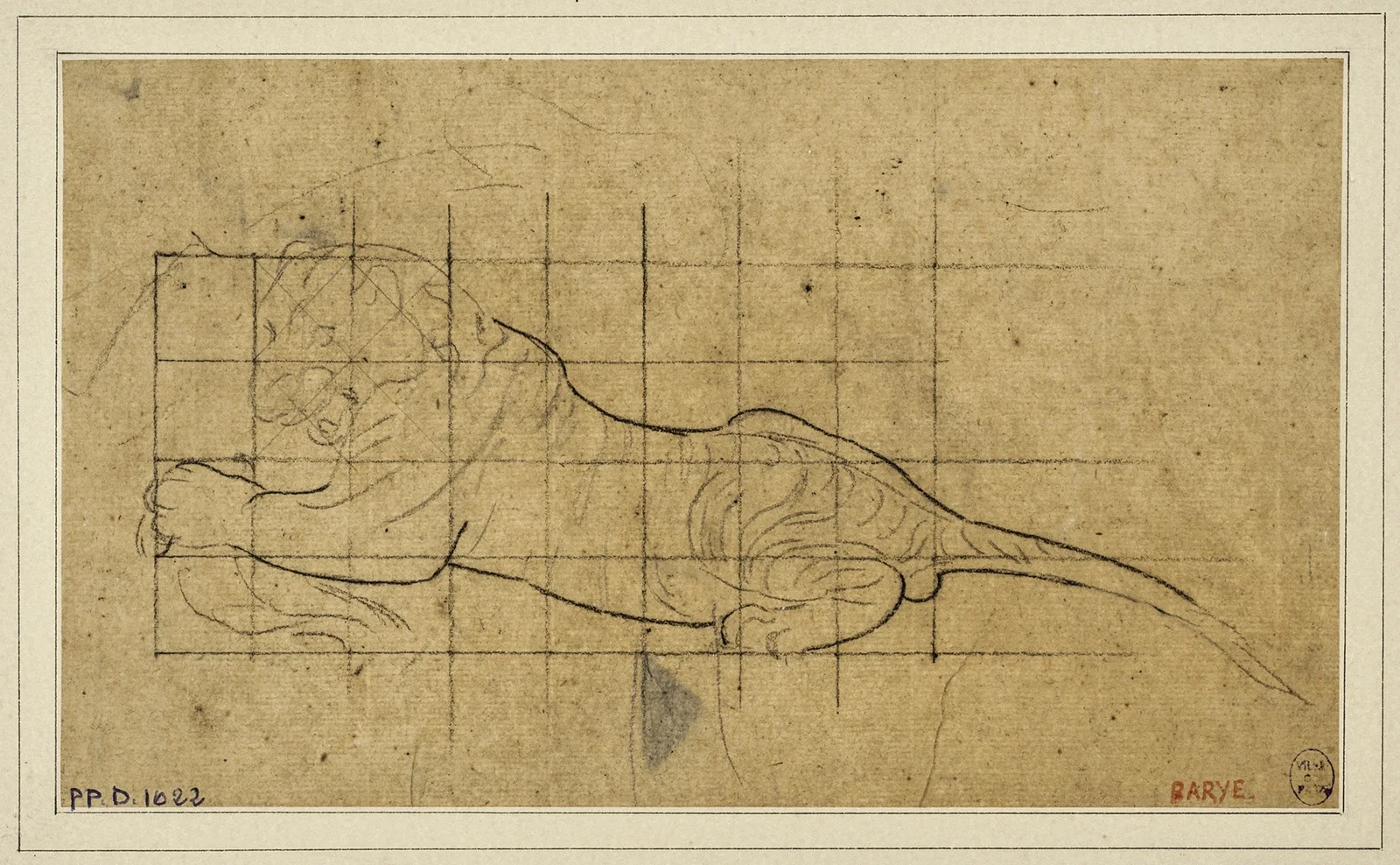 Tigre couché à gauche av Antoine-Louis Barye