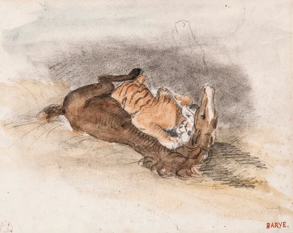 Tigre dévorant un cheval av Antoine-Louis Barye