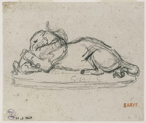 Tigre dévorant un gavial av Antoine-Louis Barye