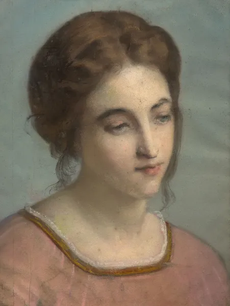 Portrait of a young woman with a pink shirt av Louis Janmot
