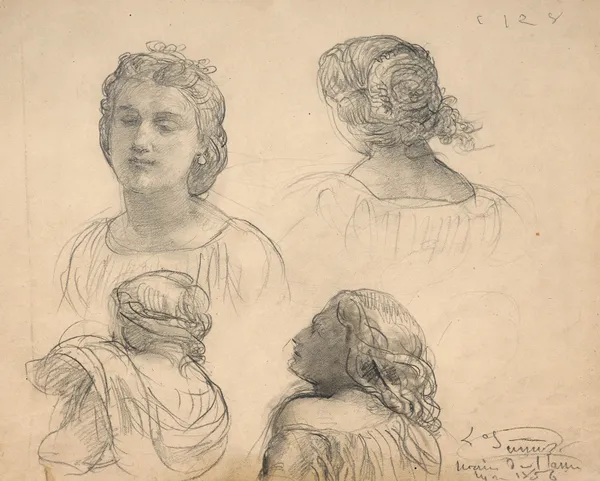 Studies of women for ‘Le Poème de l’âme’, 1856 av Louis Janmot