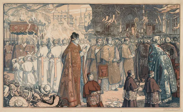 La Procession de la Fête-Dieu à Nantes av Auguste Louis Lepère